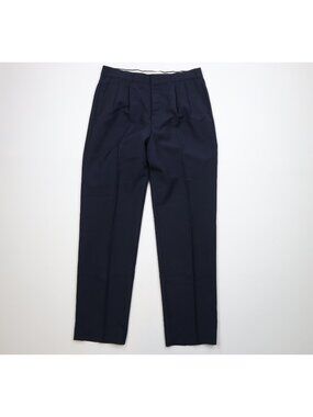 Vintage 90s Pleated Chino Pants Mens W34 L34 Navy Blue Wool Blend Knit Faded